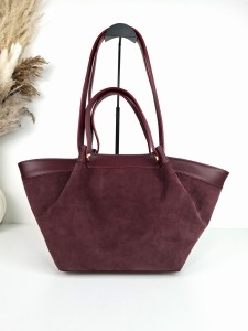 butik hrabina duża torebka zamszowa z podwójnymi uchwytami  kolor bordo