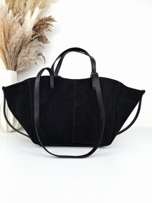 torebka shopper łódka zamszowa czarna