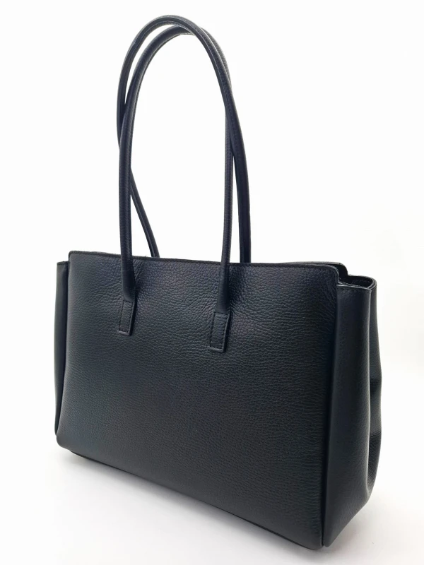 torebka damska shopper czarna rozpinana hermeska miesci a4 skora naturalna