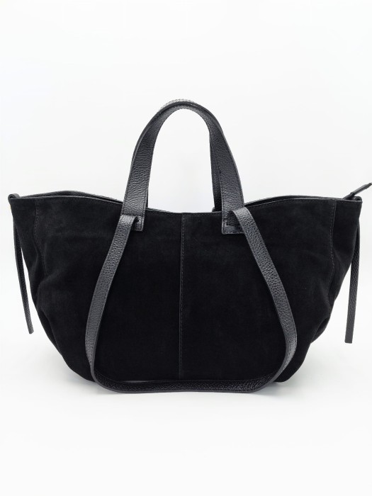 czarna torebka zamszowa shopper z dwoma uchwytami