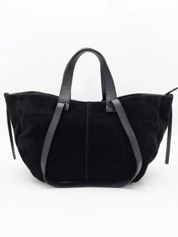 czarna torebka zamszowa shopper z dwoma uchwytami