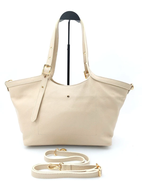 skórzana jasna torebka włoska shopper