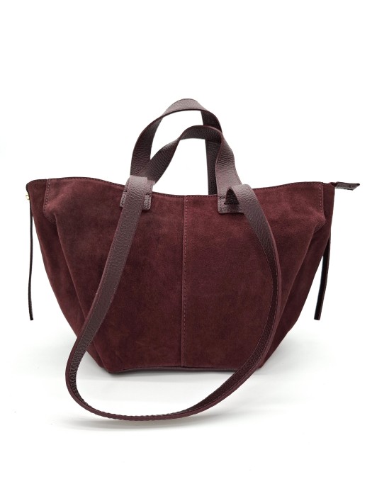 bordowa zamszowa torebka shopper mała