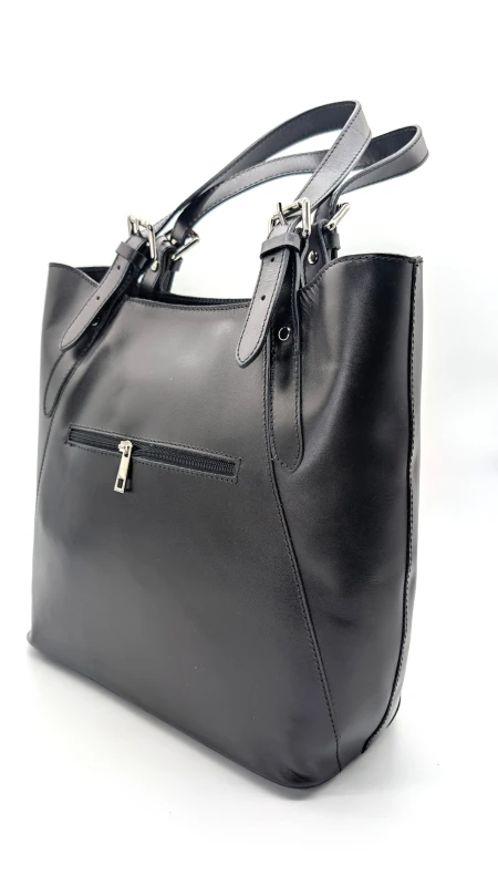 torebka damska shopper czarna vera pelle